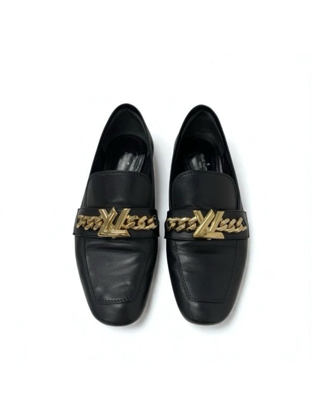 Louis Vuitton Upper Case Line Loafers Leather Shoes Black Gold Chain - Picture 3 of 11